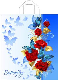 Пакет с петлевыми ручками "Джульетта" Синие бабочки 38*42см 37мкм ПНД (50)