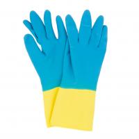 Перчатки латексные с хлопковым напылением "Libry" Биколор сине-жёлтые L (12/144)