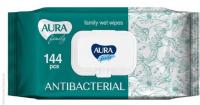 Салфетки влажные "AURA" Family антибактериальные с клапаном 144шт 120*180мм (12)