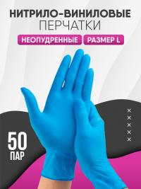 Перчатки "Blend Gloves" нитрил + винил неопудренные L 80мкм (100/1000) /голубые/
