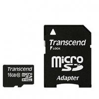 Карта памяти SD micro "Transcend" 16GB Class10 (10) /с адаптером под SD/