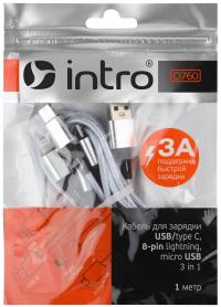 Кабель "Intro" USB - для iPhone 5 - 14/microUSB/Type-C (30) /круглый/