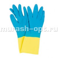 Перчатки латексные с хлопковым напылением "Libry" Биколор сине-жёлтые M (12/144) - купить в Тамбове