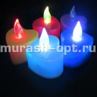 Свечка пластмассовая светящаяся разноцветная в форме сердца D4см H3см на батарейках (12) - купить в Тамбове
