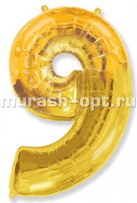 Шар Цифра 9 фольгированная Золото 40"/102см (1) - купить в Тамбове