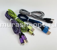 Кабель "Gerlax" USB - microUSB 3А (100) /тканевая оплётка чёрная 1 метр/ - купить в Тамбове