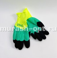 Перчатки нейлоновые с двойным латексным покрытием (12/720) /жёлто-зелёные/ - купить в Тамбове
