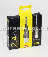Кабель "Gerlax" USB - microUSB 6А (100) /тканевая оплётка чёрная 1 метр/ - купить в Тамбове